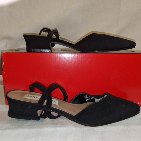 Cara Leigh Women's Black Fabric Block Heel Sling Back Shoe Size 6.5m - Picture 2 of 6